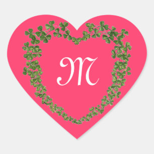 SHAMROCK HEART MONOGRAM St Patrick's Day Pink Heart Sticker