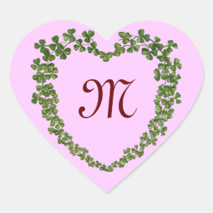 SHAMROCK HEART MONOGRAM St Patrick's Day Pink Sticker