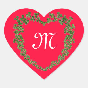 SHAMROCK HEART MONOGRAM St Patrick's Day Red Heart Sticker