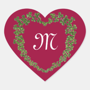 SHAMROCK HEART MONOGRAM St Patrick's Day Red Heart Sticker