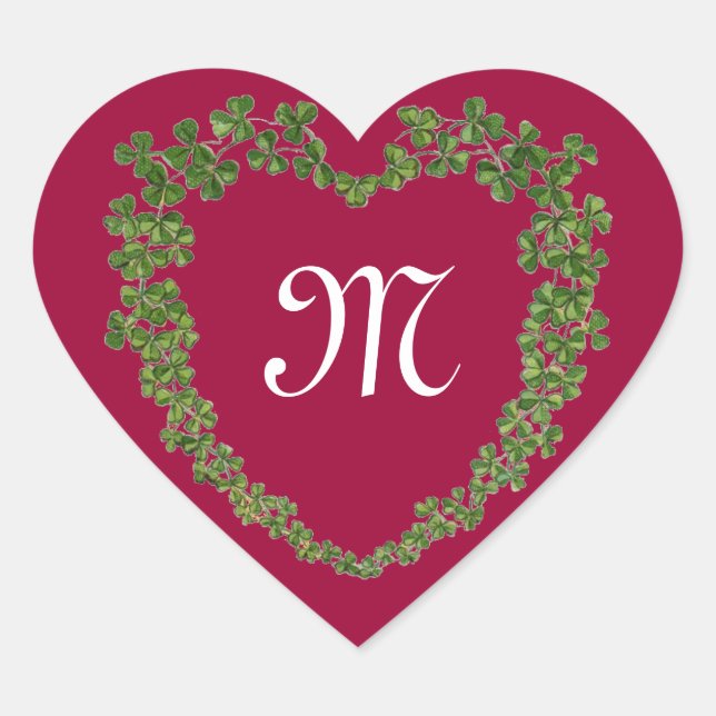 SHAMROCK HEART MONOGRAM St Patrick's Day Red Sticker (Front)
