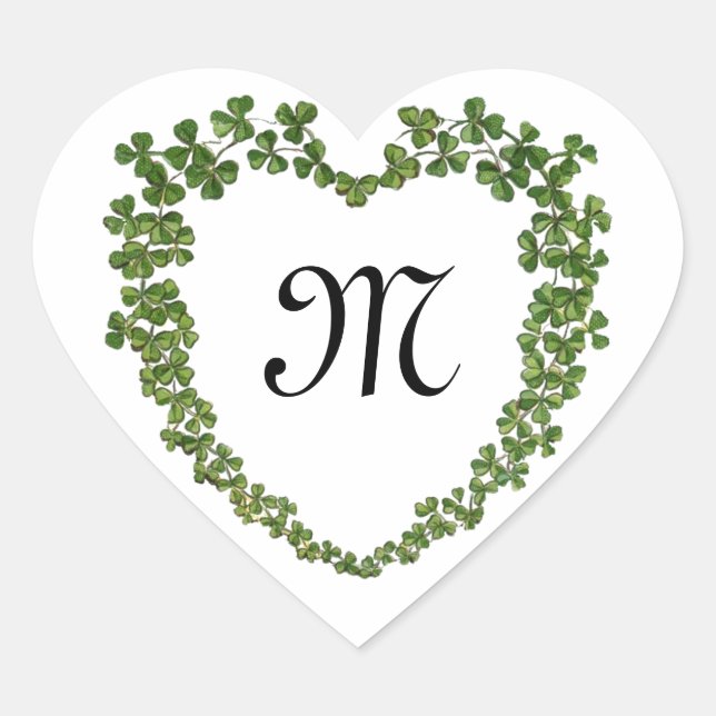 SHAMROCK HEART MONOGRAM St Patrick's Day White Heart Sticker (Front)