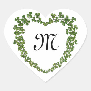 SHAMROCK HEART MONOGRAM St Patrick's Day White Sticker