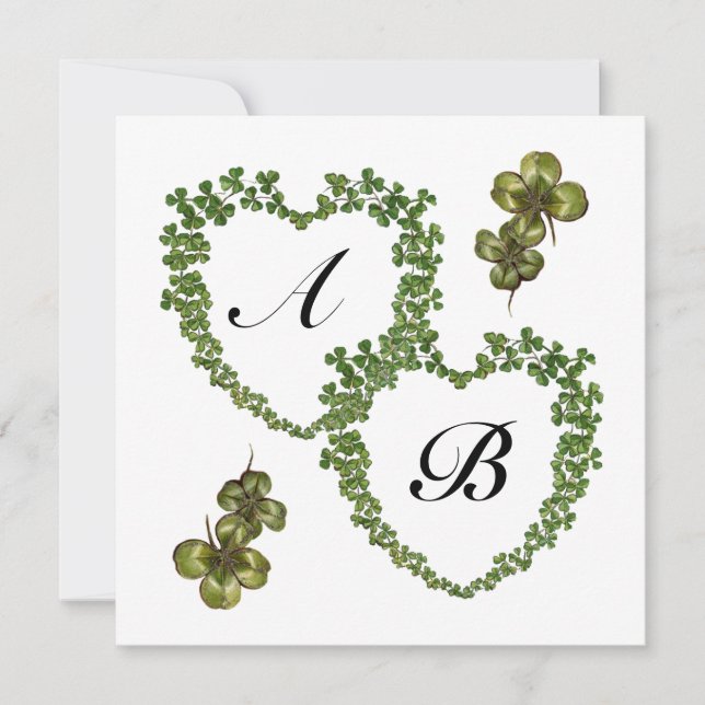 SHAMROCK HEARTS MONOGRAM green purple champagne Announcement (Front)