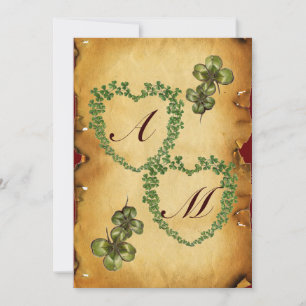 SHAMROCK HEARTS MONOGRAM PARCHMENT ANNOUNCEMENT