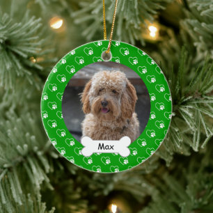 Shamrock Hearts Paws Custom Pet Puppy Dog Photo Ceramic Ornament