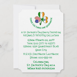 Shamrock Indian Ireland USA Flags Invitation