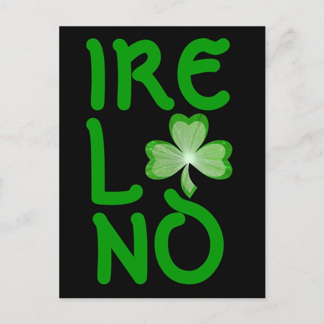 Shamrock 'Ireland' postcard vertical black (Front)
