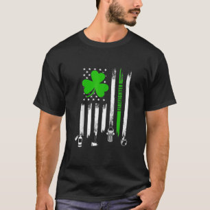 Shamrock Irish American Flag Firefighter St-Patric T-Shirt