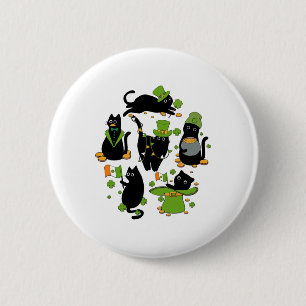 Shamrock Irish Black Cat Saint Patrick Day 6 Cm Round Badge