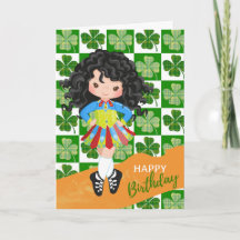 Shamrock Irish Dance Black Hair Girl Birthday
