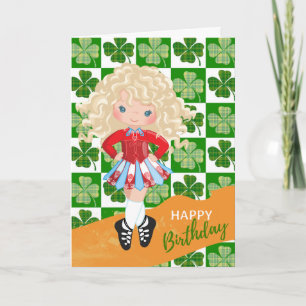 Shamrock Irish Dance Blonde Hair Girl Birthday Card