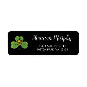 Shamrock Irish Harp Elegant Calligraphy Script Return Address Label