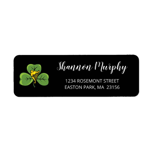 Shamrock Irish Harp Elegant Calligraphy Script Return Address Label (Front)