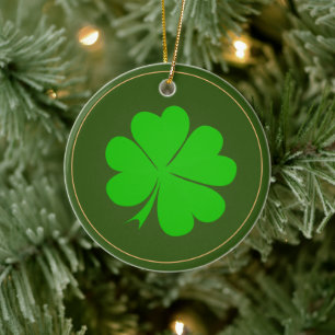 Shamrock & Irish lucky clover leaf /Christmas Ceramic Ornament