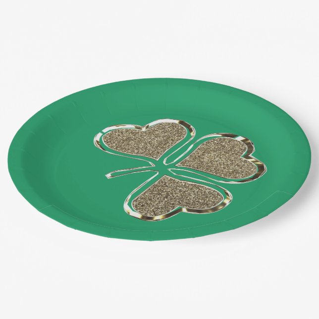 Shamrock Irish Symbol Clover Ireland Gold Elegant Paper Plate (Angled)