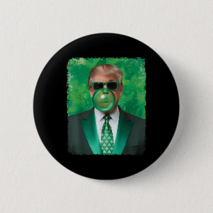 Shamrock Irish Trump Blowing Bubble Gum St 6 Cm Round Badge
