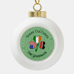 Shamrock Kenya Ireland USA Flags Personalised Text Ceramic Ball Christmas Ornament