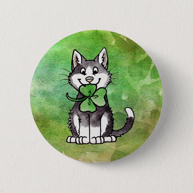Shamrock Kitty 6 Cm Round Badge (Front)