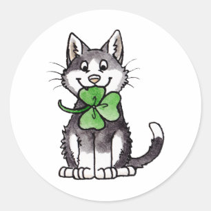 Shamrock Kitty Classic Round Sticker