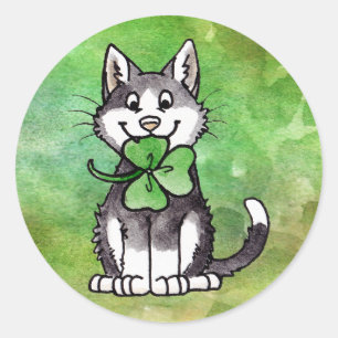 Shamrock Kitty Classic Round Sticker