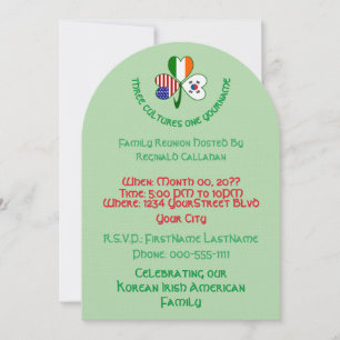Shamrock Korean, Ireland, USA Flags Reunion Invitation