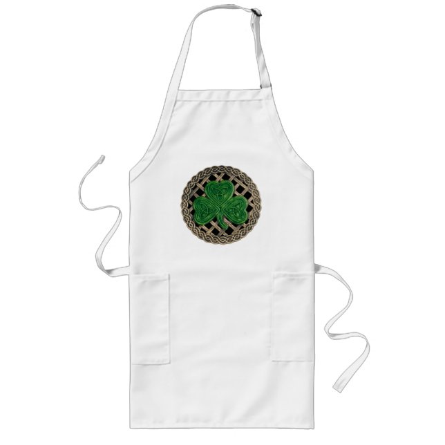 Shamrock, Lattice And Celtic Knots On Black Apron (Front)