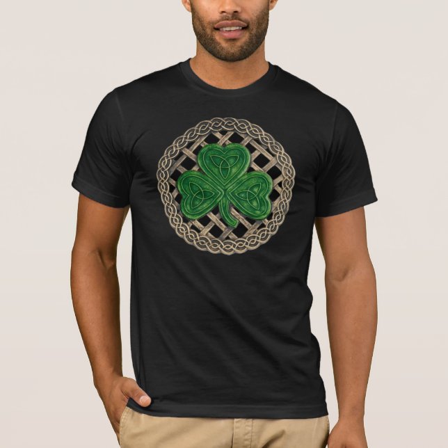 Shamrock, Lattice And Celtic Knots On Black Shirt (Front)