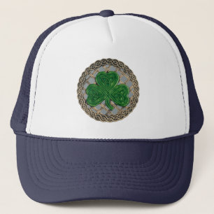 Shamrock, Lattice And Celtic Knots On Grey Hat