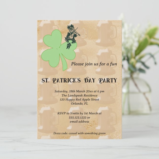 Shamrock & Leprechaun St Patrick’s Day Party Invitation (Standing Front)