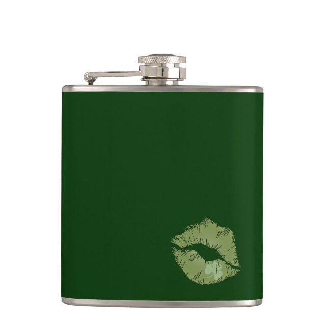 Shamrock Lips - Kiss Me I'm Irish Flask (Front)