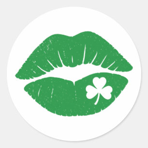 Shamrock Lips Kiss Me St. Patrick's Day Classic Round Sticker