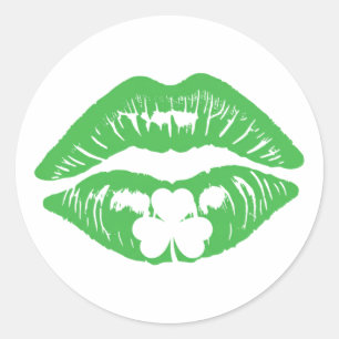 Shamrock Lips Kiss Me St. Patrick's Day Classic Round Sticker