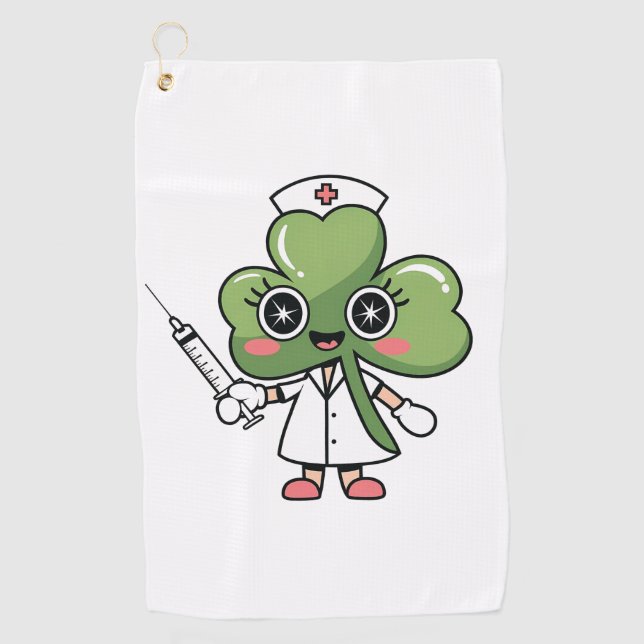Shamrock Lucky Charm Nurse Kawaii Lucky Charm Golf Towel (Front)