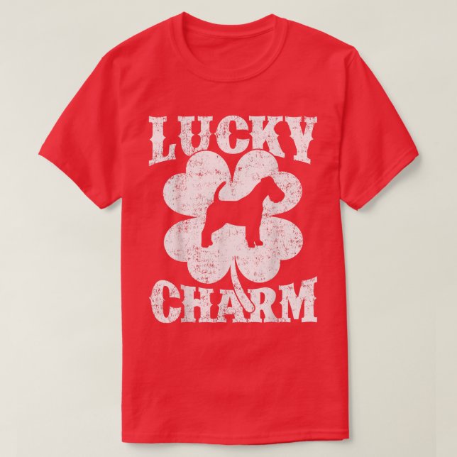 Shamrock Lucky Charm Wire Fo Terrier Dog St Patric T-Shirt (Design Front)