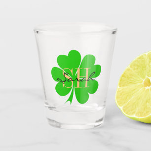 Shamrock & Lucky Clover leaf monogrammed / Irish Shot Glass