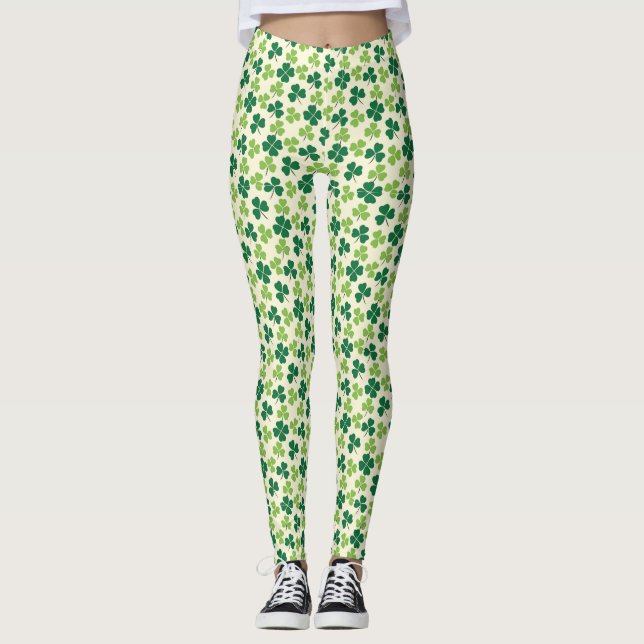Shamrock Lucky Clover Pattern St Patrick's Day Leggings (Front)