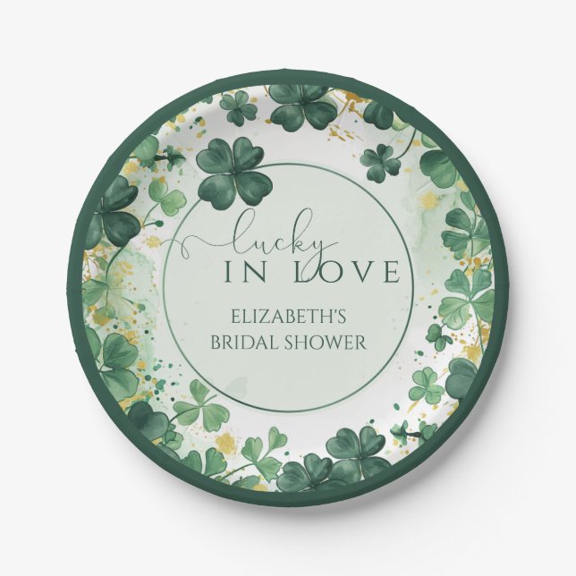 Shamrock Lucky in Love Bridal Shower Paper Plate (Front)