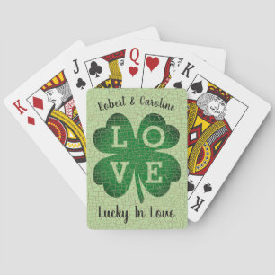 Shamrock Lucky in Love Monogrammed Names Playing Cards