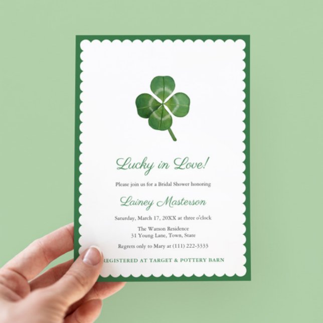 Shamrock Lucky In Love St Patricks Bridal Shower Invitation (Lucky In Love! Bridal Shower theme perfect for St Patrick's Day or for a bride with Irish Heritage)