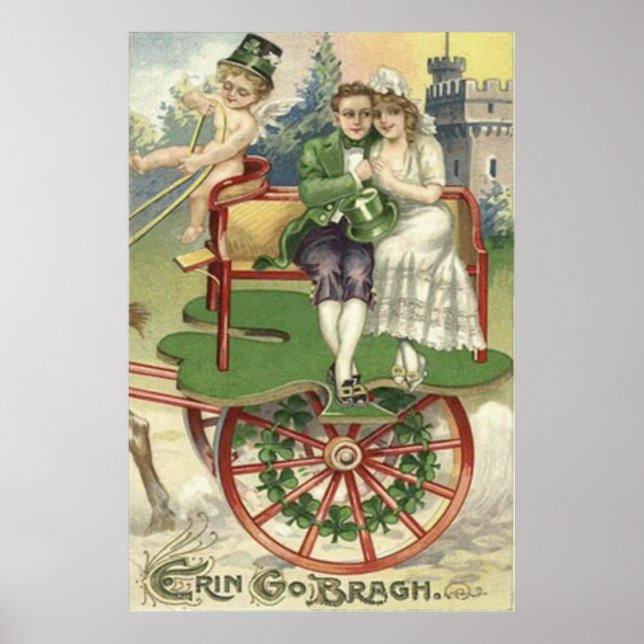 Shamrock Married Couple Horse Carriage Cherub Poster (Front)