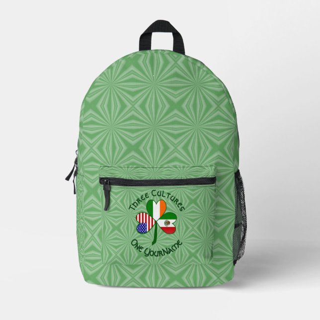 Shamrock Mexican Irish USA Flags Personalised  Printed Backpack (Front)