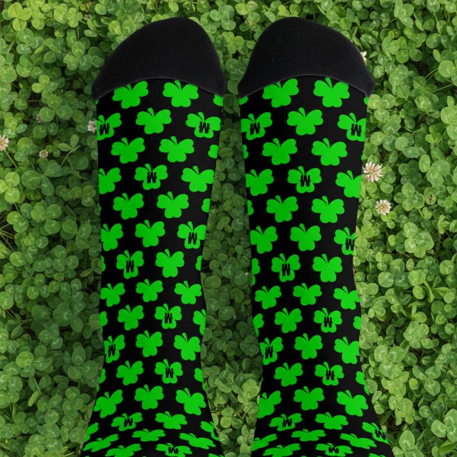 Shamrock Monogram St Patrick's Day Socks (Let your feet have the luck of the Irish this St Patrick's Day in a pair of shamrock socks.)