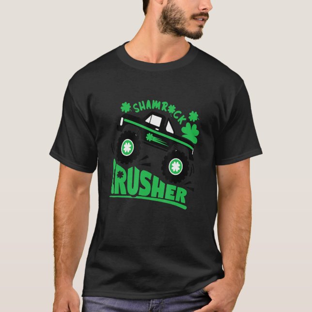 Shamrock Monster Truck Shamrock Crusher St Patrick T-Shirt (Front)