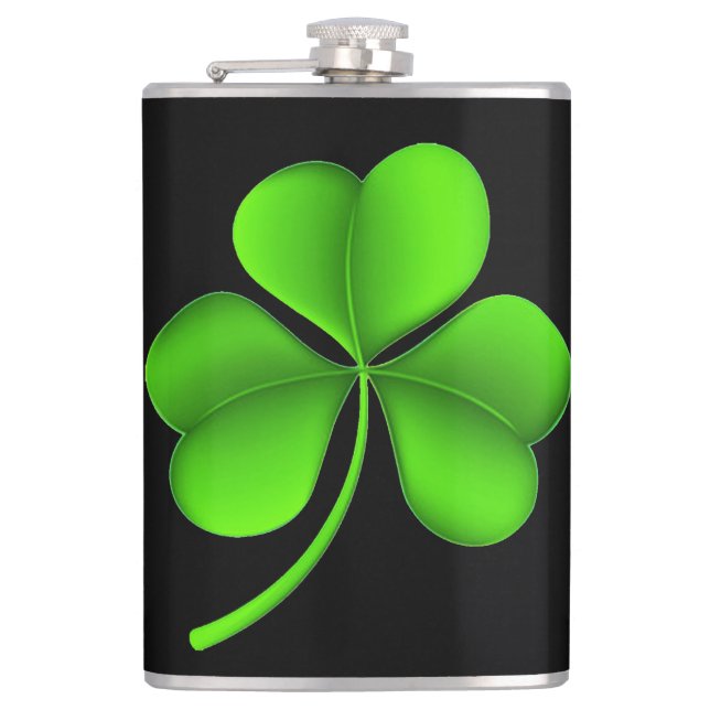 Shamrock on Black flacnt Hip Flask (Front)