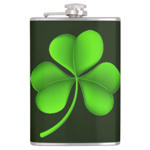Shamrock on dark green flacnt hip flask