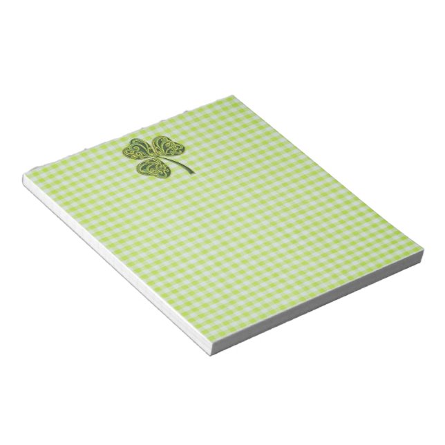 Shamrock on Green Gingham Notepad (Angled)