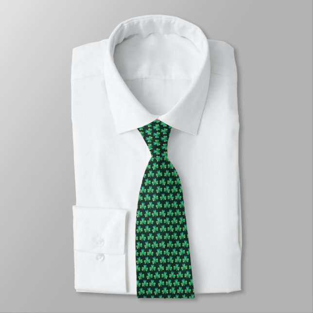 Shamrock Pattern Black Tie (Tied)