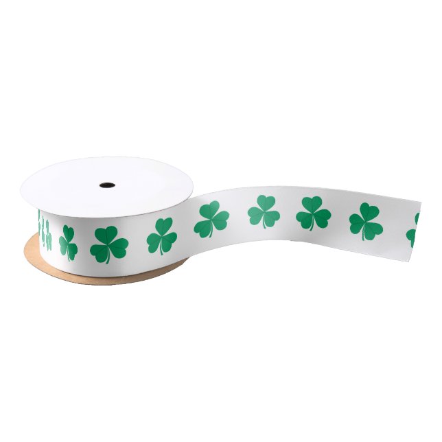 Shamrock Pattern Green White St. Patrick's Day Satin Ribbon (Spool)