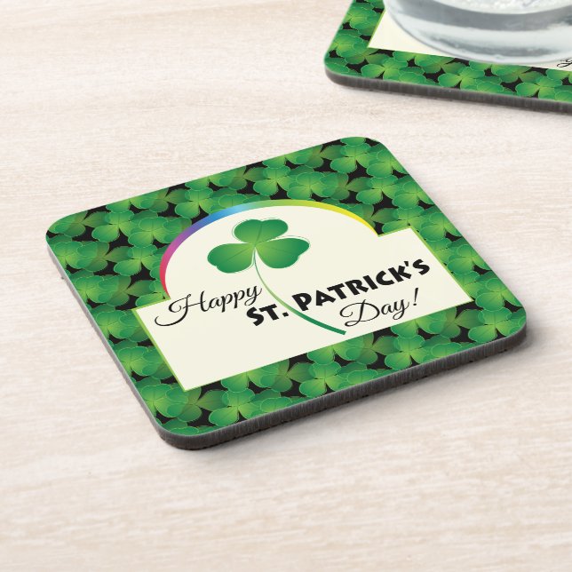 Shamrock Pattern Happy St. Patrick's Day Coaster (Left Side)